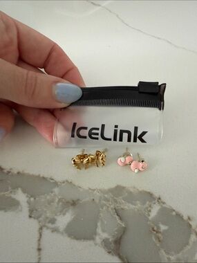 Kids Pink & Gold Bow Stud Earrings Set